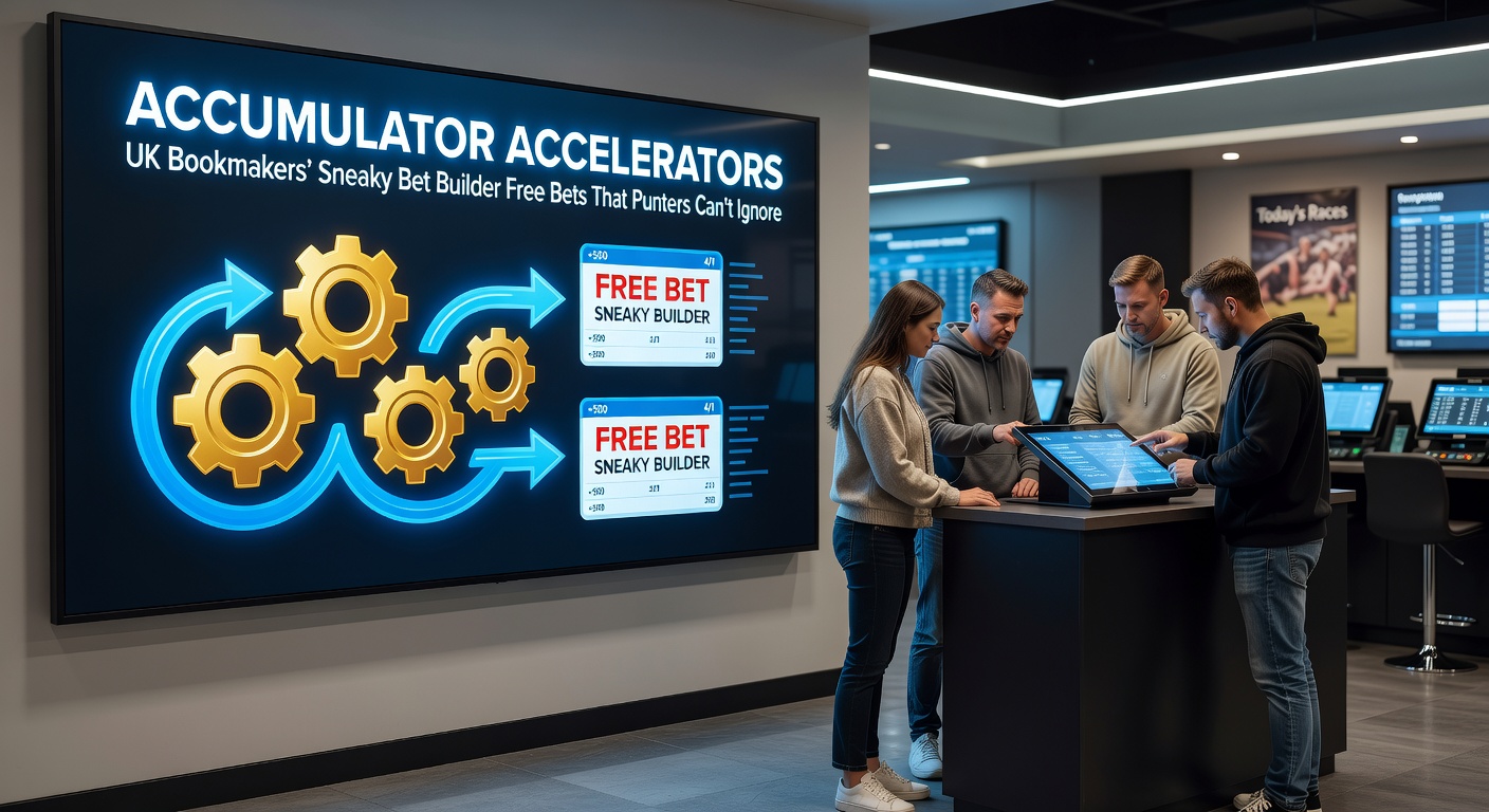 Dynamic screenshot of a bet slip with accumulator accelerator promotion active, showing bet builder selections stacked for high odds and free bet rewards