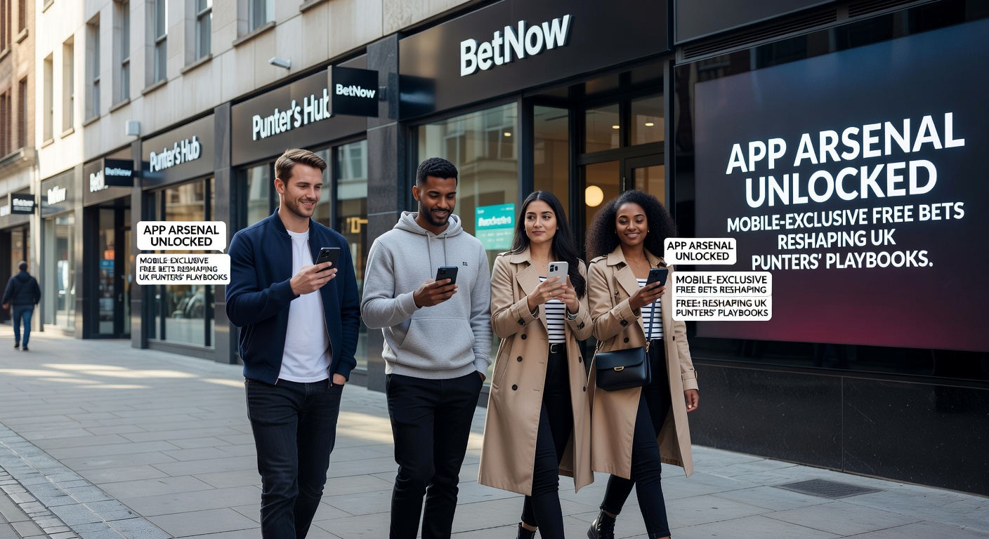 Collage of UK bookmaker app screens showing free bet claims, wager options on football and horse racing, with mobile notifications popping up