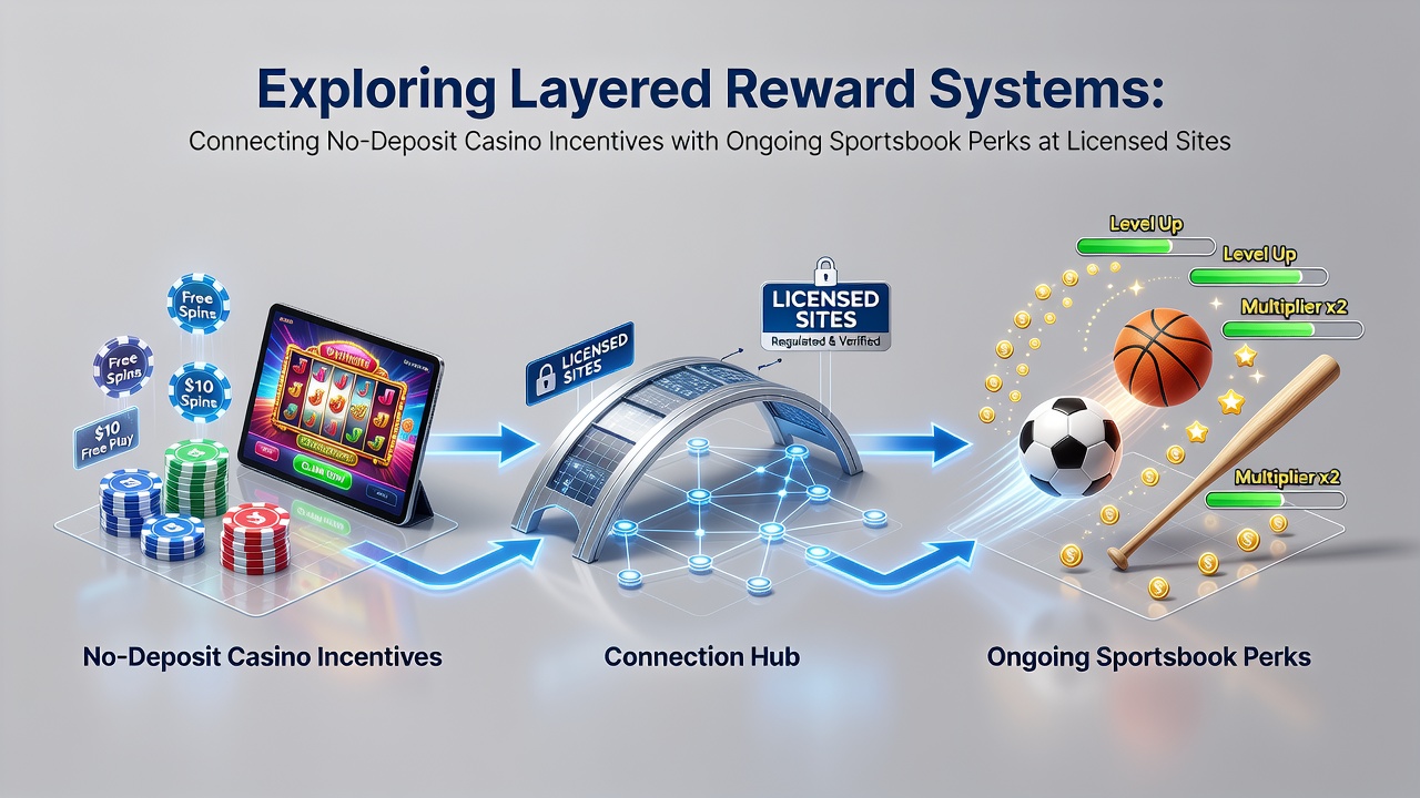 Layered reward systems diagram showing connections between casino incentives and sportsbook perks at licensed betting sites