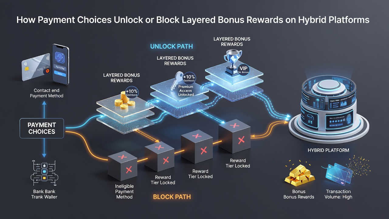 Comparison chart showing payment methods and their impact on bonus stacking in hybrid environments