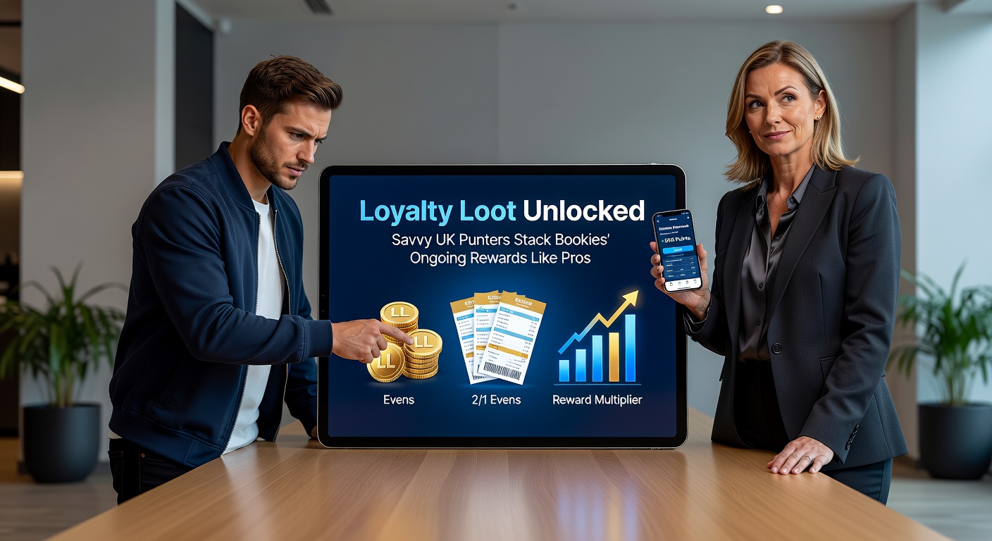 Savvy punters reviewing loyalty rewards on multiple bookmaker apps, stacking free bets and cashback offers amid a busy sports calendar