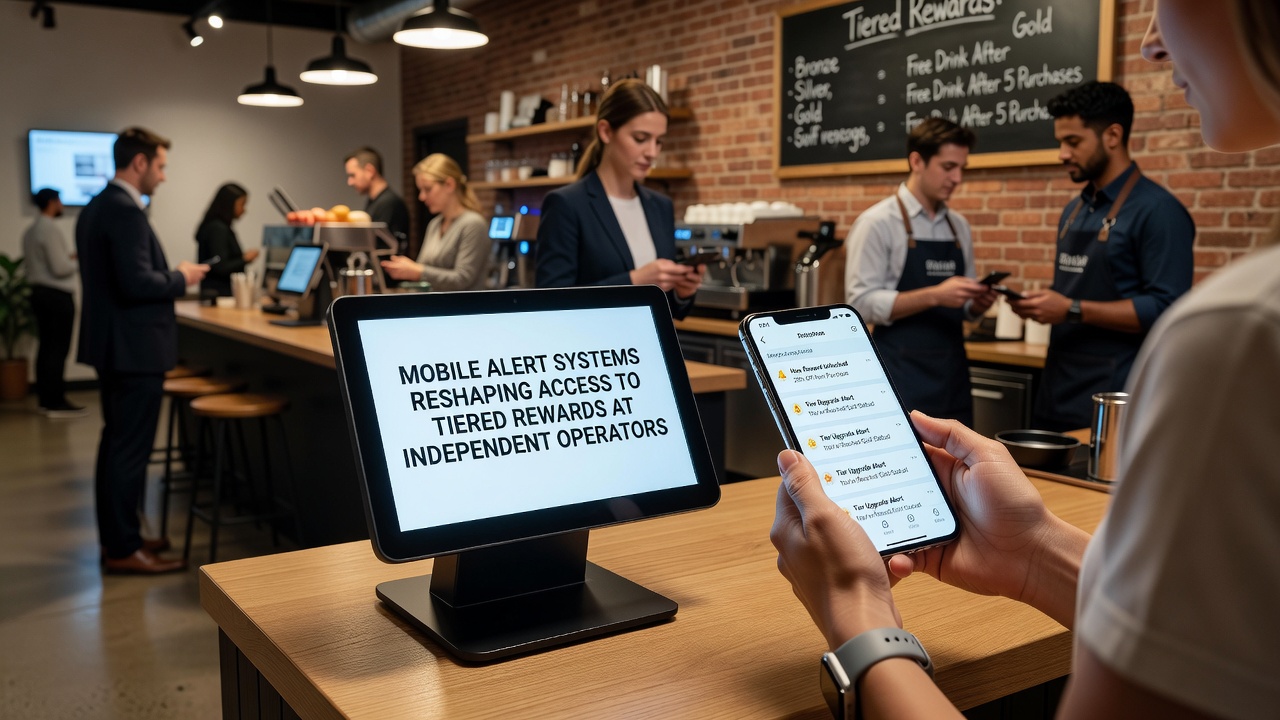Dashboard interface of a mobile alert system tracking player tiers and reward eligibility for independent operators