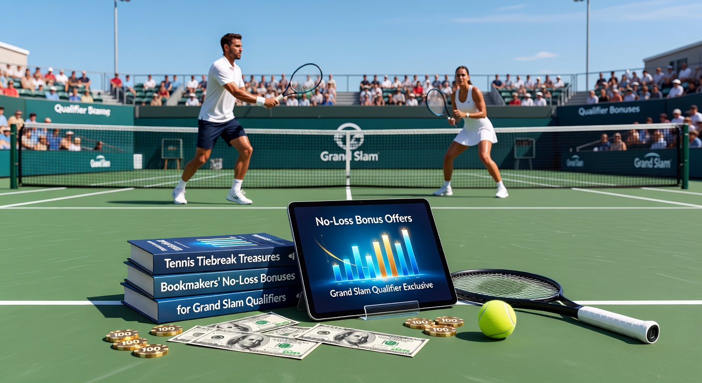Close-up of a tennis scoreboard showing a tense 6-6 tiebreak in a Grand Slam qualifier, crowd blurred in the background